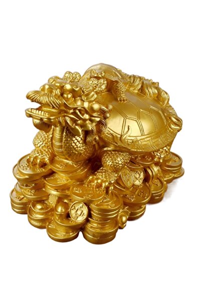 Choice تمثال تنين وسلحفاة من الراتنج الذهبي/البرونزي، رمز فنغ شوي، عملة معدني...