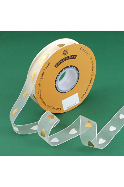 Choice4 3 yards Peach Heart 2.5cm wide chiffon ribbon decorated with English ...