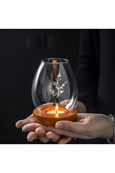 Choice 3 شمعدانات زجاجية شفافة، حامل شموع مجوف مقاوم للرياح ، دائري بقاعدة خش...