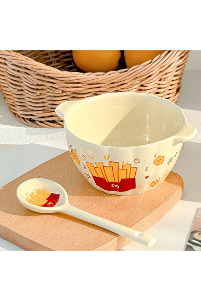 Choice وعاء مع ملعقة (وعاء + ملعقة): وعاء سيراميك لطيف مزدوج شكل بطاطس مقلية ...