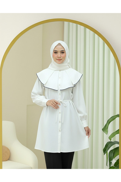 bellura Wide Collar Belted Buttoned Shirt