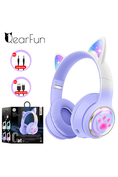 choice2 سماعات رأس لاسلكية بتصميم أذن قطة ثلاثية الأبعاد لطيفة على شكل كبسولة...