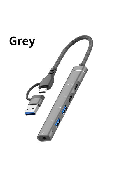 Choice1 محول صوت USB+Type-C إلى 3.5 ملم باللون الرمادي، محور USB OTG للكمبيوت...