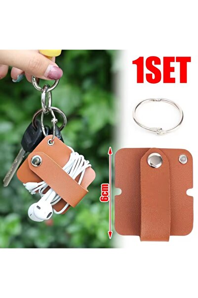 Choice9 Brown Set Leather Cable Clip with Key Ring Earphone Cord Holder Buckl...