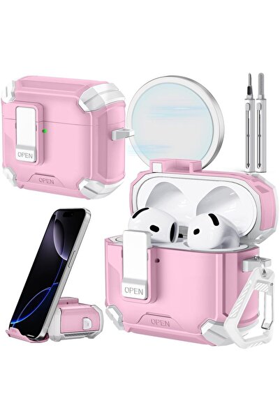 Choice6 حافظة وردية اللون لسماعات AirPods 4/Pro 3 مع حامل للهاتف ومجموعة تنظي...