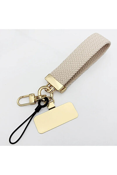 choice2 حبل معصم مضفر من النايلون/السباندكس بلون أبيض كريمي، سلسلة مفاتيح للس...