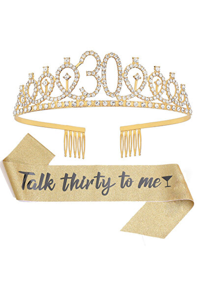 Choice Golden 2pcs "Talk Thirty To Me" Sash Rhinestone Tiara Set 30th Birthda...