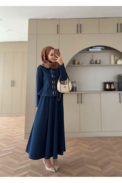 NovaCase Denim Skirt Set with Snap Fasteners on the Front