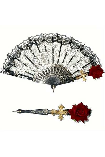 Choice1 2pcs 1pc/2pcs Vintage Spanish Flamenco Rose Lace Handheld Fan Elegant...