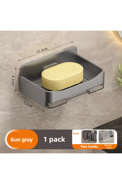 Choice حامل صابون رمادي داكن يُثبّت بدون أدوات - منظم حمام مزدوج الطبقات مزود...