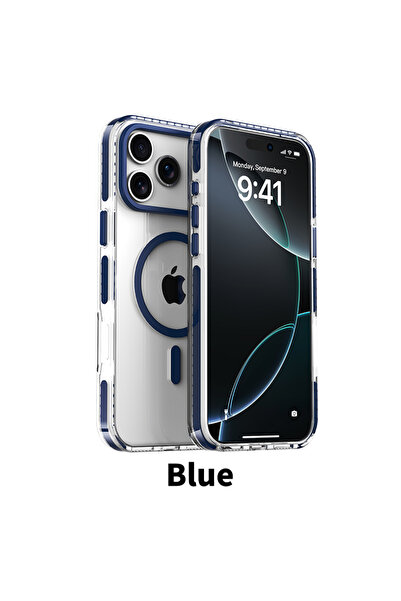 Choice17 جراب فاخر مغناطيسي بلون أزرق داكن بإطار ملون لهاتف iPhone 17 Pro، مت...