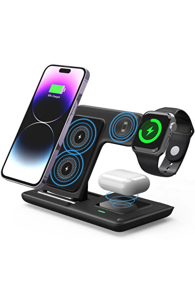 Choice1 شاحن لاسلكي سريع 3 في 1 أسود اللون بقوة 30 واط، قاعدة شحن قابلة للطي ...