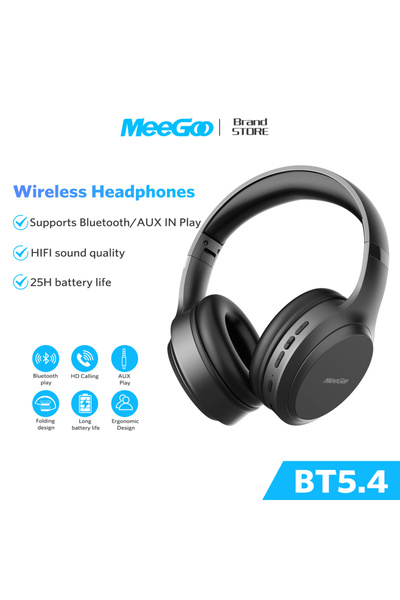 Choice سماعات رأس لاسلكية سوداء من ميجو، بتقنية بلوتوث 5.4، قابلة للطي، ستيري...