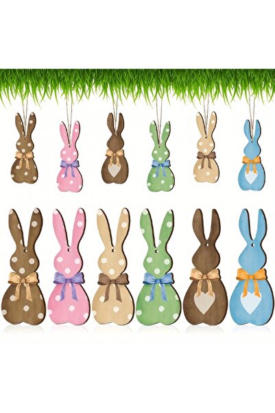Choice 12pcs 12Pcs Colorful Easter Bunny-shaped 2D Wooden Pendants Easter Dec...