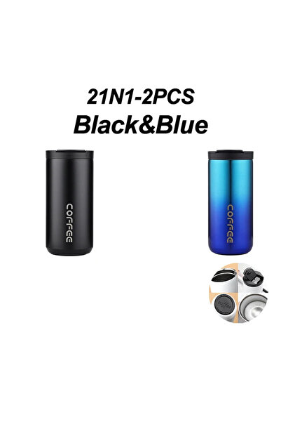 Choice4 <500ml Black-Blue-2PCS Stainless Steel Coffee Thermos Bottle Thermal ...