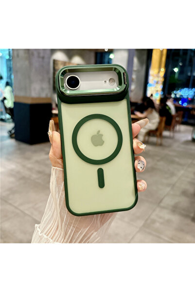 Choice18 iPhone 16e Dark Green Metal Lens Stand Magnetic Phone Case For Magsa...