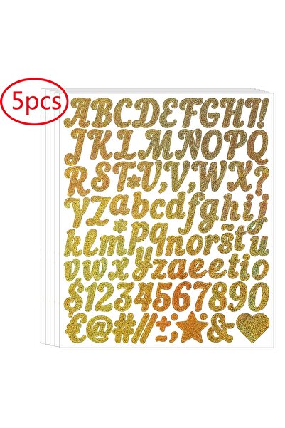 Choice1 5 Sheets Gold 5-10 Sheets 1 inch Glitter Alphabet Letter Stickers Gol...