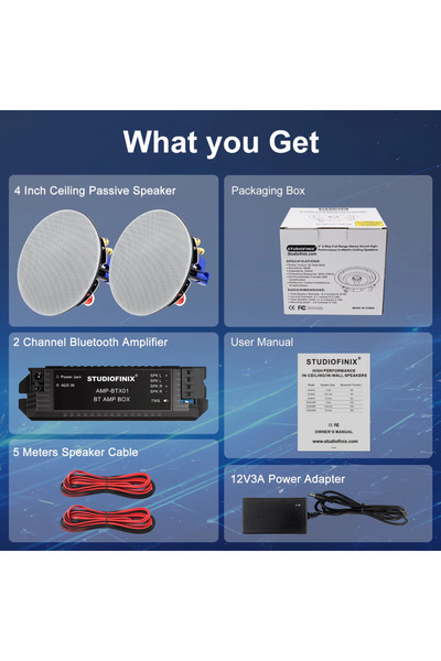 Choice1 مجموعة مكبرات صوت STUDIOFINIX مقاس 4 بوصات، قابس أوروبي، سماعات سقف ب...