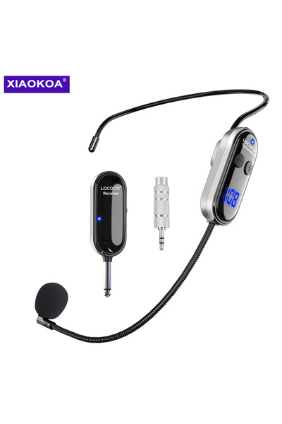 Choice سماعة رأس لاسلكية فضية اللون من XIAOKOA مزودة بميكروفون UHF لاسلكي ومي...