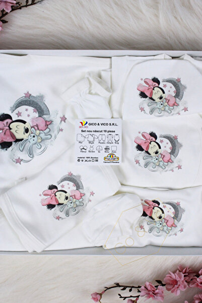 GoVo Kids Set 10 piese pentru nou-nascuti, Minnie cu Iepuras, Bumbac - Set cadou