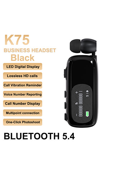 Choice8 Black K75 Lavalier Business Headset Bluetooth 5.4 Bass Earphone HD Ca...