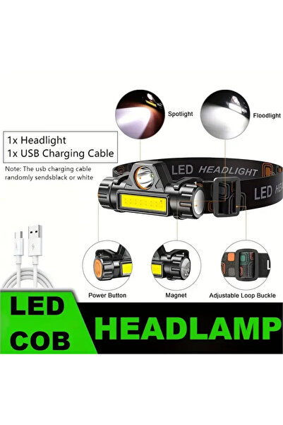 choice2 مصباح رأس LED COB فائق السطوع قابل لإعادة الشحن، مزود ببطارية مدمجة، ...