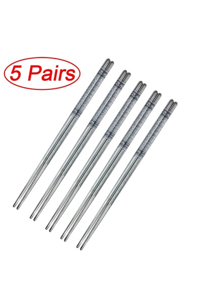 Choice3 ٥ أزواج من عيدان الطعام المصنوعة من الفولاذ المقاوم للصدأ، مانع للانز...