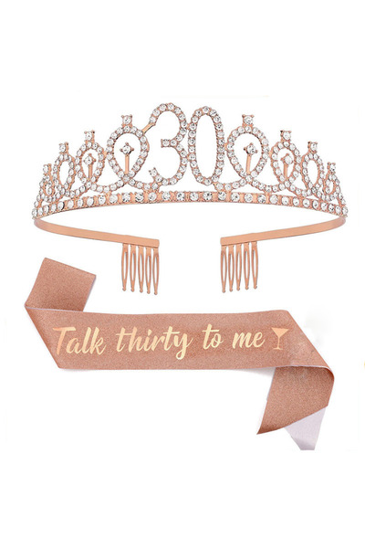 Choice1 Rose Golden 2pcs "Talk Thirty To Me" Sash Rhinestone Tiara Set 30th B...