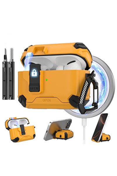 Choice7 جراب أصفر لسماعات AirPods 4 مع قلم، جراب مغناطيسي أوتوماتيكي لسماعات ...