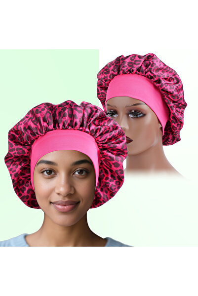 choice2 HotPinkSmall Women's Leopard Print Satin Sleep Bonnet Single-Layer Ni...