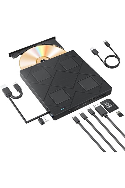 Choice Black External CD/DVD Drive with 2 USB Ports,2 type-c port and TF/SD C...