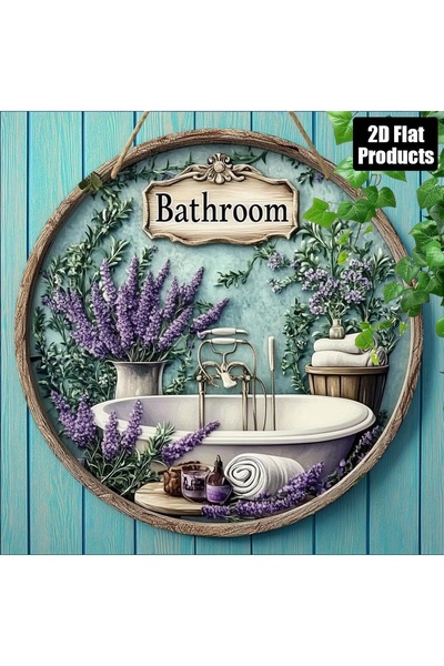 Choice1 20x20cm 1 2D 8in Lavender Bathroom Theme Wooden Circular Disc Doorpla...