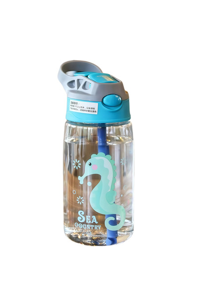 Choice1 كوب شرب ماء محمول للأطفال بسعة 480 مل، أخضر اللون، مزود بماصة، بنقشة ...