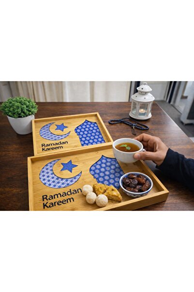 WOOD Luxurious Ramadan tray set with a glass base – elegant heritage design f...