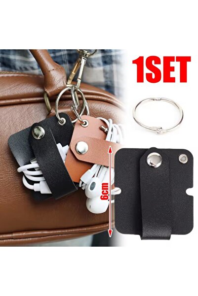 Choice7 طقم مشبك كابل جلد أسود مع حلقة مفاتيح، حامل سلك سماعة أذن، مشبك لف ال...