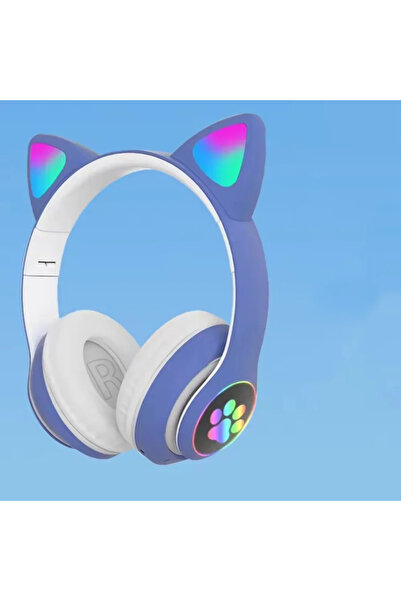 Choice1 سماعة رأس لاسلكية جديدة بتصميم آذان قطة لطيفة مع ضوء فلاش أزرق وميكرو...