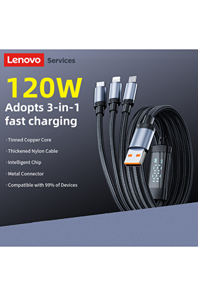 Choice كابل شحن سريع لينوفو أسود بطول 1.2 متر، 3 في 1، بقوة 120 واط، من النوع...