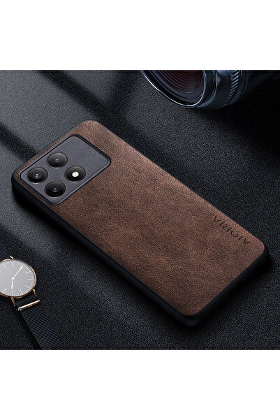 Choice50 غلاف هاتف فاخر من جلد الفاخر بلون القهوة لهاتف Poco X6 Pro X5 X4 X3 ...