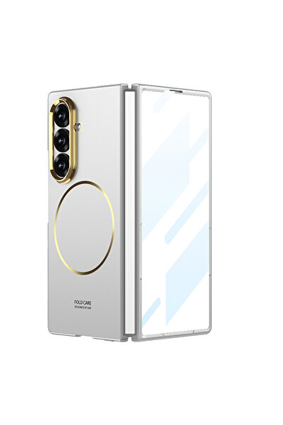 Choice4 Galaxy Z Fold7 White Ultra Thin Gold Magnetic Phone Case for Z Fold 7...