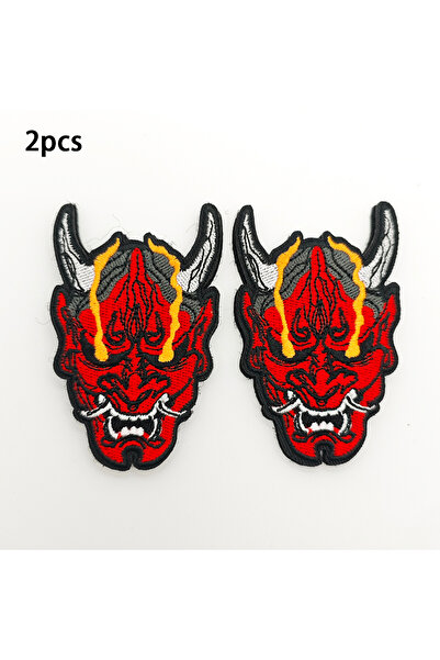 Choice1 2pcs Japanese ONI Demon Hannya Mask Embroidered Patch Hook And Loop T...