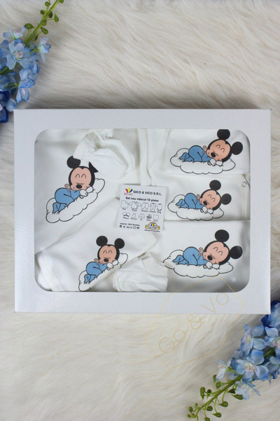 GoVo Kids Set 10 piese pentru nou-nascuti, Minnie/Mickey, Bumbac - Set cadou