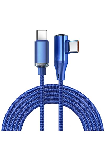 Choice19 كابل USB-C إلى Type-C أزرق بطول 1 متر، 6 أمبير، 120 واط، بزاوية 90 د...