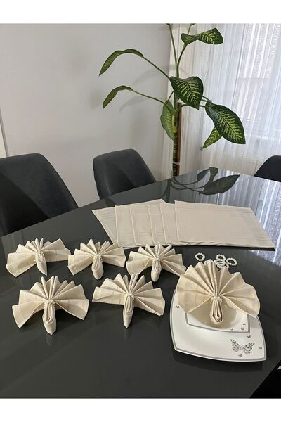 BRL ÇEYİZ HOME Colber Dertsiz Fabric Serviette and Ring (for 12 People)-12 Na...
