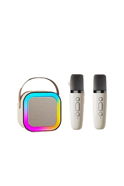 Choice1 مكبر صوت كاريوكي صغير محمول بيج اللون مزود بميكروفونين - طقم غناء عائ...