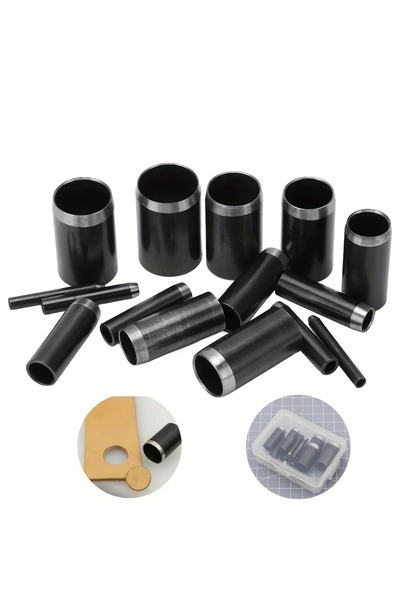 Choice black 15 Sizes Round Hole Punch(1-15mm), Hollow Punch Cutter Tool Set ...