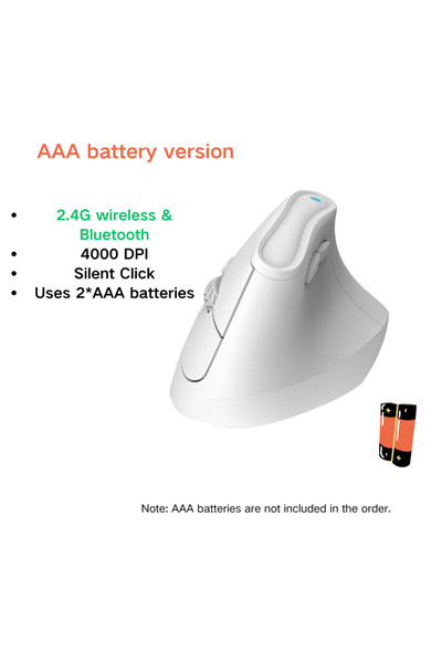 Choice ماوس لاسلكي عمودي Kysona EM9 يعمل ببطاريات AAA بيضاء، مزود بتقنية بلوت...