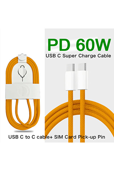 Choice4 كابل شحن سريع أصلي مضفر من النوع C إلى C، برتقالي اللون، بطول متر واح...