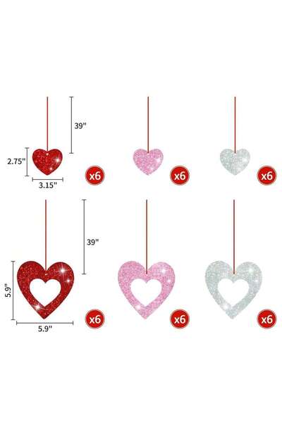 Choice مجموعة زينة عيد الحب مكونة من 36 قطعة، تتضمن قلوبًا لامعة معلقة بألوان...