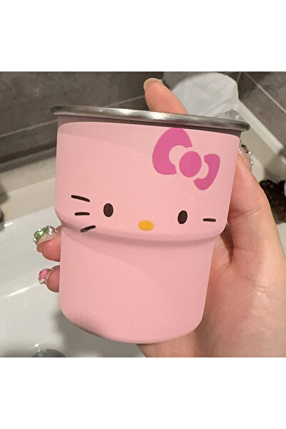 Choice كوب قهوة وردي مزين برسومات كرتونية لطيفة على شكل قطة مزينة بفيونكة، مو...