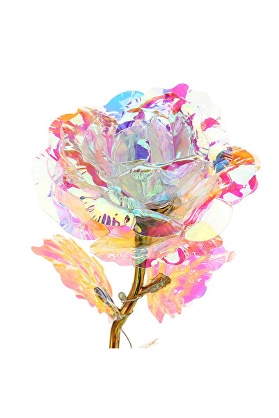 Choice وردة صناعية مرصعة بالكريستال ومطلية بالذهب الوردي عيار 24 قيراطًا، مقا...